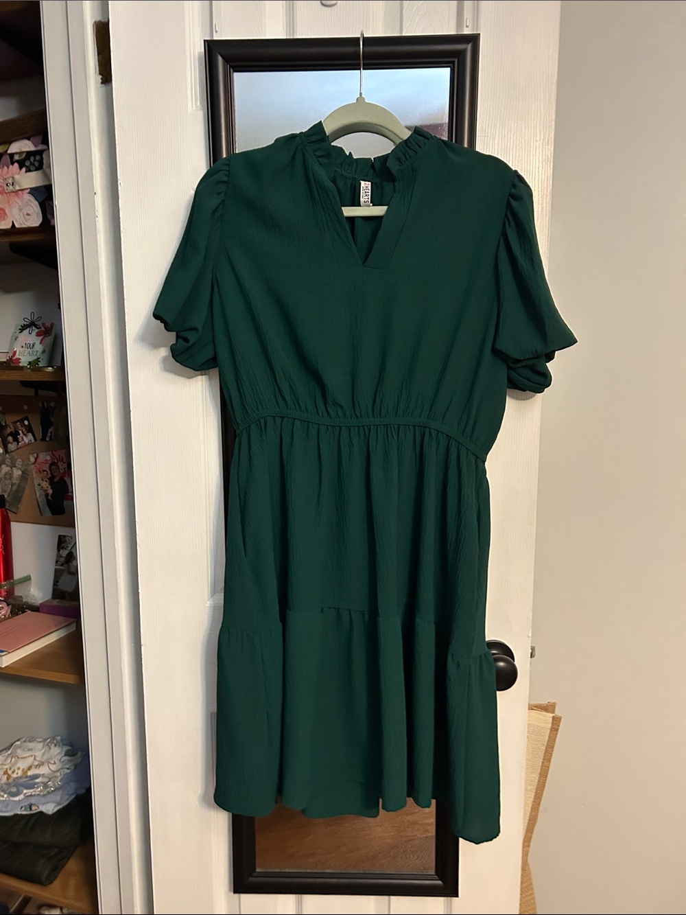 Dark Green Tiered Short Sleeve Dress